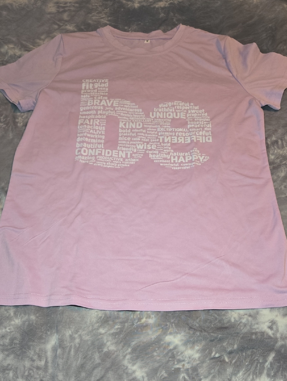 Light Purple Graphic Tee with Positive Word Art